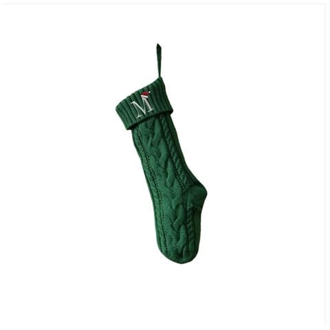 Calza Di Natale Verde Lavorata A Maglia Con Ricamo ""m"" - Decorazione Festiva Personalizzata - Foto 1