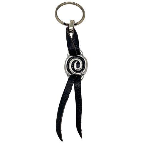 Portachiavi A Spirale Nero In Pelle E Placcato Argento - Foto 1