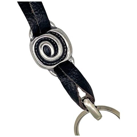 Portachiavi A Spirale Nero In Pelle E Placcato Argento - Foto 3