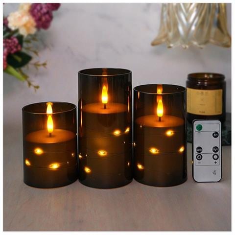 Candela Magica Led Senza Fiamma Con Luci A Filo Di Rame - Nera, 7.5x12.5cm, Per Natale, Compleanni E Matrimoni - Foto 4