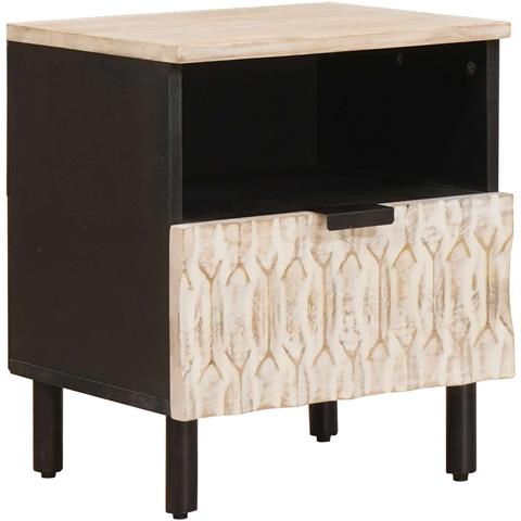 Armadio da Notte Bianco 40 x 33 x 46 cm Legno di mango massello - Foto 2