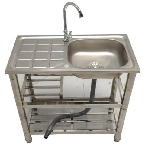 Lavello Multifunzione in Acciaio Inox con Fontana - Lavandino con Vasca, Gocciolatoio e Doppia Mensola - Reversibile Dx /Sx - 75x40x80 cm - Foto 1