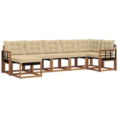 Set di divani da esterno con cuscino 7 pcs Naturale e Beige - Foto 1