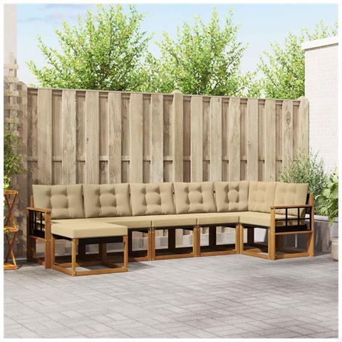 Set di divani da esterno con cuscino 7 pcs Naturale e Beige - Foto 2
