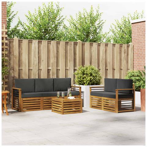Set divani 6 pcs Naturale e Antracite Legno di Acacia Massello - Foto 2
