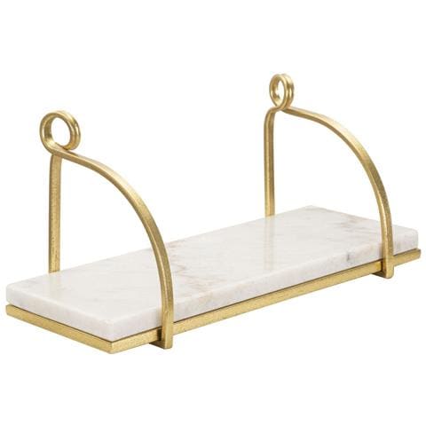 Mensola Da Muro Marble In Ferro Dorato E Marmo Bianco — 40x16x18 Cm - Foto 1