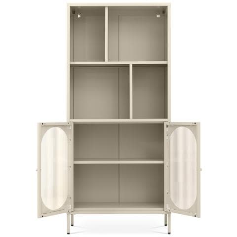 Libreria Industriale In Metallo Milie, Altezza 180 Cm, Con 2 Frontali, 4 Laterali, Colore Beige E Scanalatura In Vetro. - Foto 6