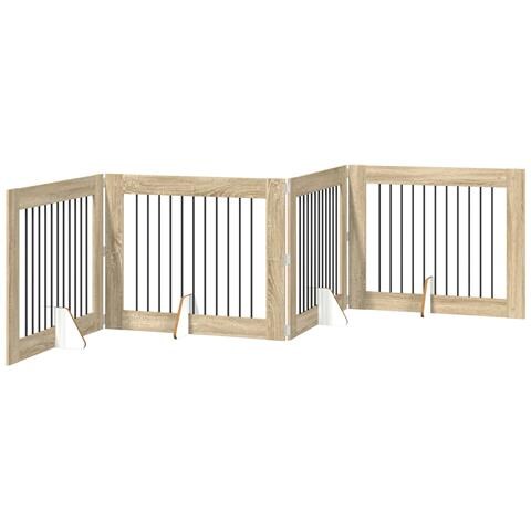Cancello per cani pieghevole con supporti 4 pcs Rovere Sonoma - Foto 1