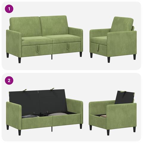 Set di Divani con Storage 2 pz Verde chiaro Poliestere - Foto 9