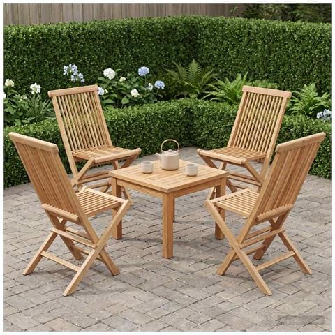 Sedia da giardino pieghevole 4 pz Naturale Legno di teak solido - Foto 2