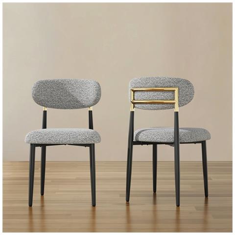 Set Di 2 Sedie Da Pranzo Rivestite Tessuto Schienale Arrotondato 49.5x55x81.5 Grigio - Foto 1