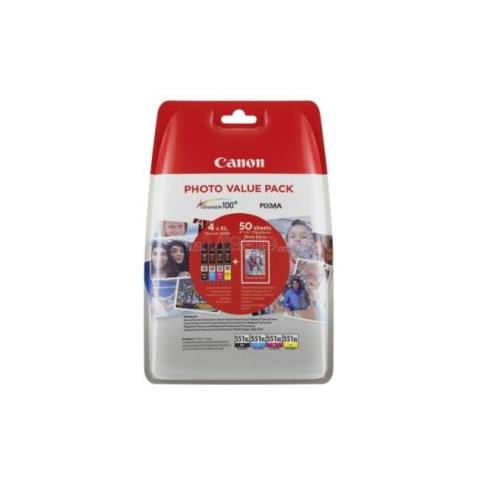 6443B006 Cartuccia Ink Originale CLI-551XL Nero Giallo Ciano Magenta  - Foto 1