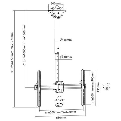 Supporto A Soffitto Bianco Per Monitor Tv 37-70"" Orientabile, Inclinabile, Ruotabile, Regolabile In Altezza, Deha-946l-w - Foto 3