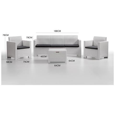 Set Salotto Da Esterno Admiral, Salottino Outdoor, Set Da Balcone O Giardino, Composizione Soggiorno Per Esterni, Made In Italy, Bianco - Foto 8