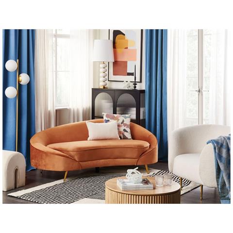 Divano 3 Posti Velluto Arancione E Oro Savar - Foto 1