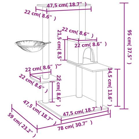 Albero Per Gatti Con Tiragraffi In Sisal Grigio Scuro 95 Cm - Foto 7