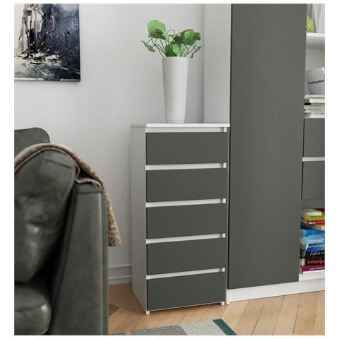 Cassettiera CL5, 5 cassetti, 40x35x92 cm, Colore Bianco e Grigio Grafite - Foto 5