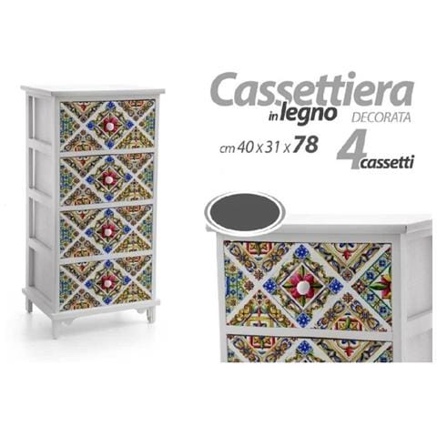 Trade Shop - Cassettiera Legno 4 Cassetti Mediterraneo Cucina Bagno Camera 78x40x31cm 829376 - Foto 1
