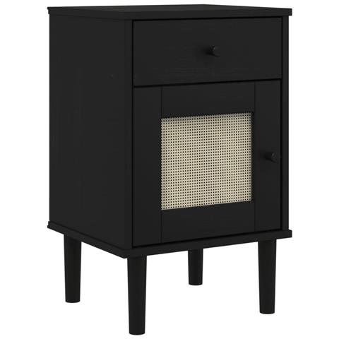 Comodino Senja Aspetto Rattan Nero 40x35x65 Cm In Legno Pino - Foto 1