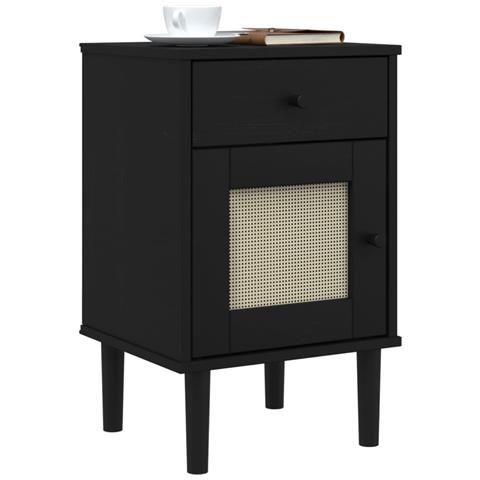 Comodino Senja Aspetto Rattan Nero 40x35x65 Cm In Legno Pino - Foto 2