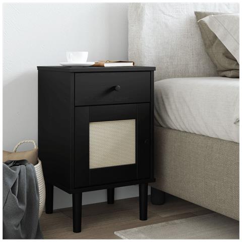 Comodino Senja Aspetto Rattan Nero 40x35x65 Cm In Legno Pino - Foto 8