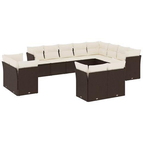 Set Divani Da Giardino 12 Pz Con Cuscini Marrone In Polyrattan - Foto 1