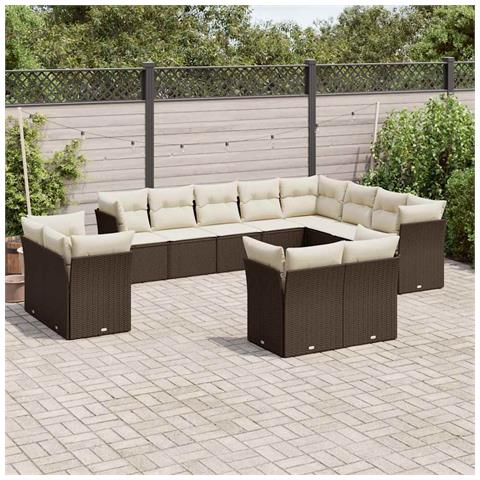 Set Divani Da Giardino 12 Pz Con Cuscini Marrone In Polyrattan - Foto 2