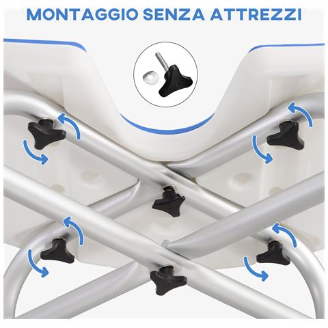 Sgabello da Doccia Regolabile in Altezza con Maniglione, Seduta Imbottita a U e Piedini Antiscivolo, Blu - Foto 2