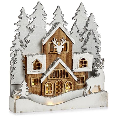 Figura Di Villaggio In Legno Bianco Con Renna Glitterata. - Foto 1