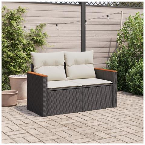 Divano Da Giardino Con Cuscini A 2 Posti Nero In Polyrattan - Foto 2