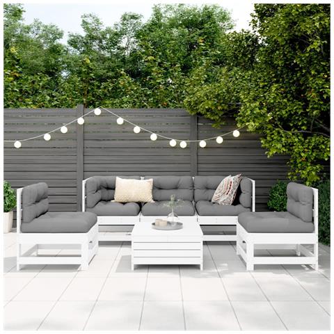 Set Divani Da Giardino 6 Pz Bianco In Legno Massello Di Pino - Foto 2