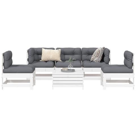 Set Divani Da Giardino 6 Pz Bianco In Legno Massello Di Pino - Foto 8