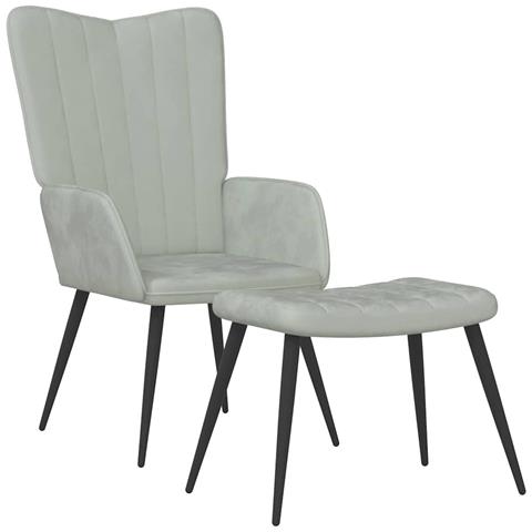 Poltrona Relax Con Sgabello Grigio Chiaro In Velluto - Foto 1