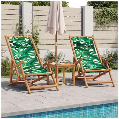 Sedia Da Spiaggia Pieghevole Foglie Legno Eucalipto E Tessuto - Foto 2