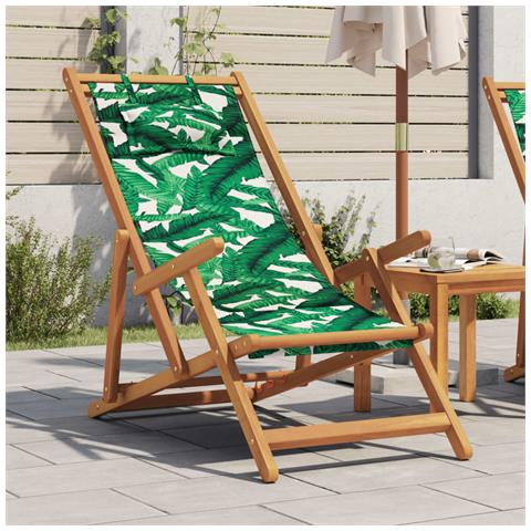 Sedia Da Spiaggia Pieghevole Foglie Legno Eucalipto E Tessuto - Foto 8