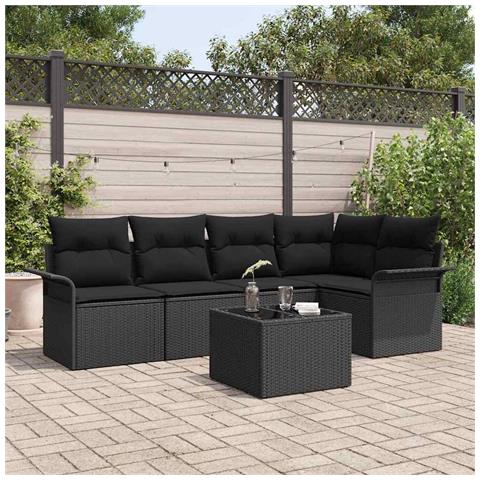 Set divano giardino  6 pezzi con cuscini beige in polyrattan, Divano giardino  2 posti con spazio di stoccaggio e cuscini neri in polyrattan - Foto 2