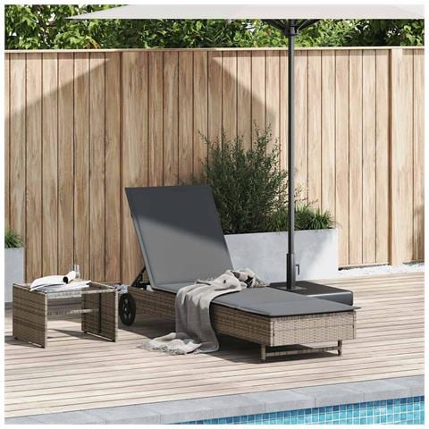 Lettino Prendisole con Ruote e Cuscino in Polyrattan Grigio - Foto 2