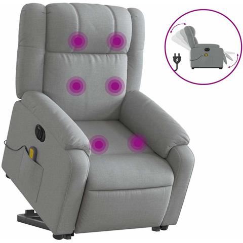 Poltrona Alzapersona Massaggi Elettrica Grigio Chiaro Tessuto - Foto 1