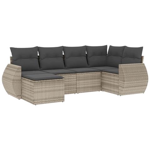 Set Divano da Giardino 6pz con Cuscini Grigio Chiaro Polyrattan - Foto 1