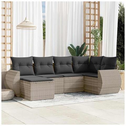 Set Divano da Giardino 6pz con Cuscini Grigio Chiaro Polyrattan - Foto 2