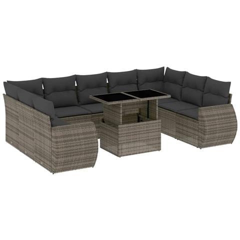 Set Divano da Giardino 10 pz con Cuscini Grigio in Polyrattan - Foto 1