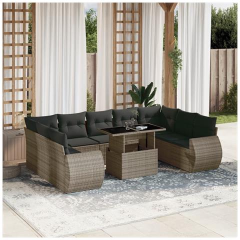 Set Divano da Giardino 10 pz con Cuscini Grigio in Polyrattan - Foto 2