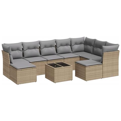 Set Divano da Giardino 10 pz con Cuscini Beige in Polyrattan - Foto 1