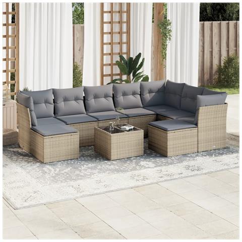 Set Divano da Giardino 10 pz con Cuscini Beige in Polyrattan - Foto 2