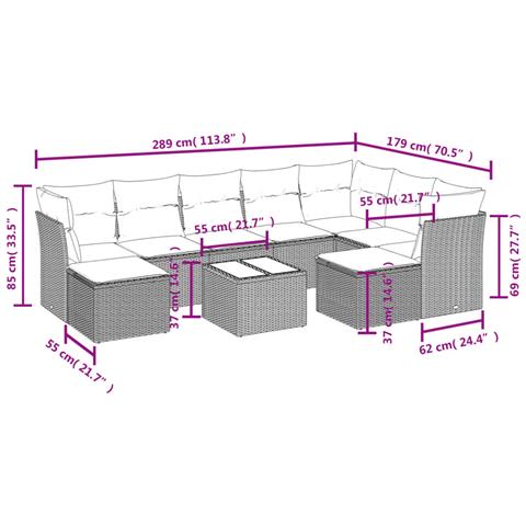 Set Divano da Giardino 10 pz con Cuscini Beige in Polyrattan - Foto 3