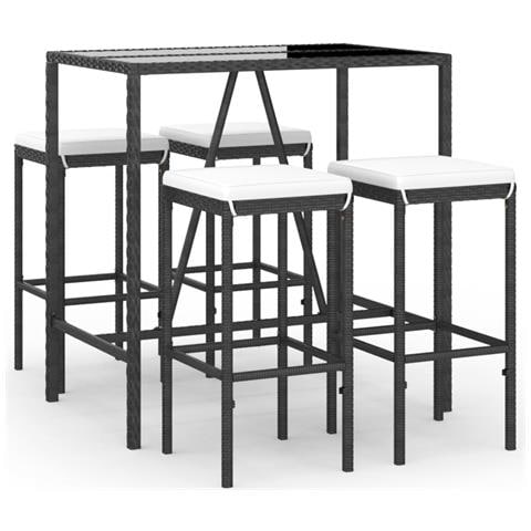 Set Bar da Giardino 5 pz con Cuscini in Polyrattan Nero - Foto 1