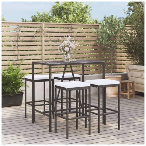 Set Bar da Giardino 5 pz con Cuscini in Polyrattan Nero - Foto 2