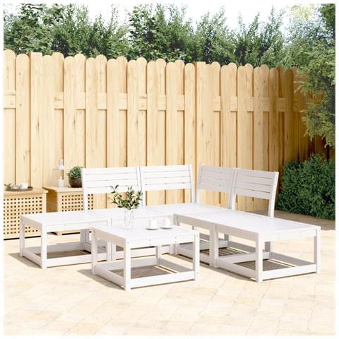 Set Salotto da Giardino 5 pz Bianco in Legno Massello di Pino - Foto 2