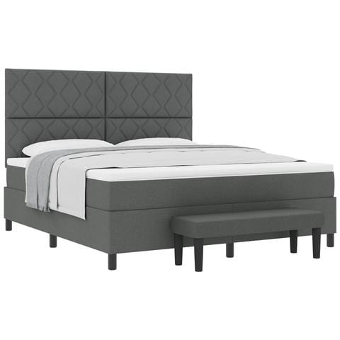 Letto Box Spring con Materasso e Panchina Grigio Scuro 180x200 cm Tessuto - Foto 1