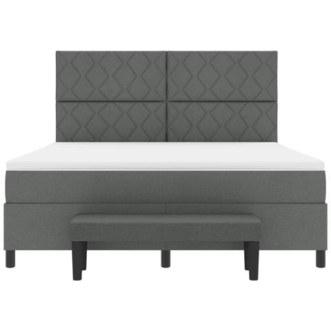 Letto Box Spring con Materasso e Panchina Grigio Scuro 180x200 cm Tessuto - Foto 9